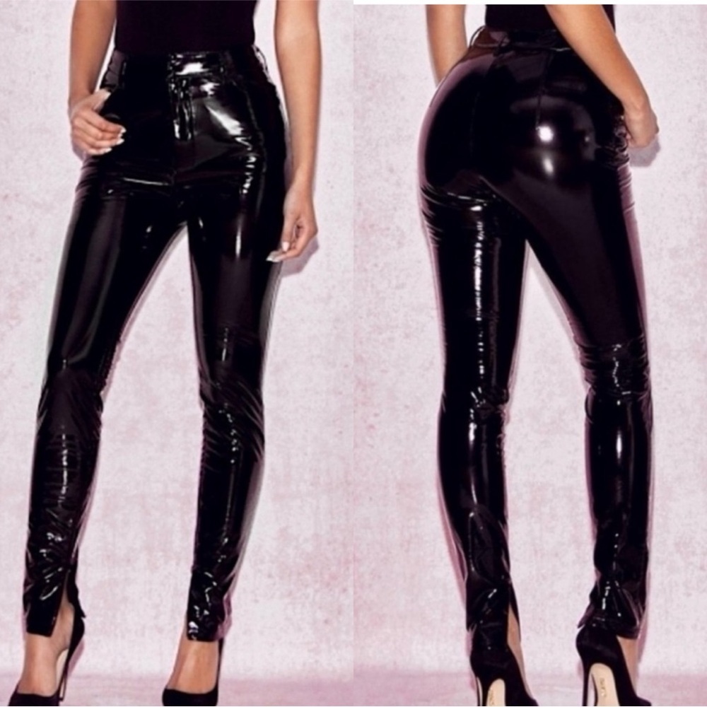 HOUSE OF CB Vinyl Faux Leather Vegan Black Pants